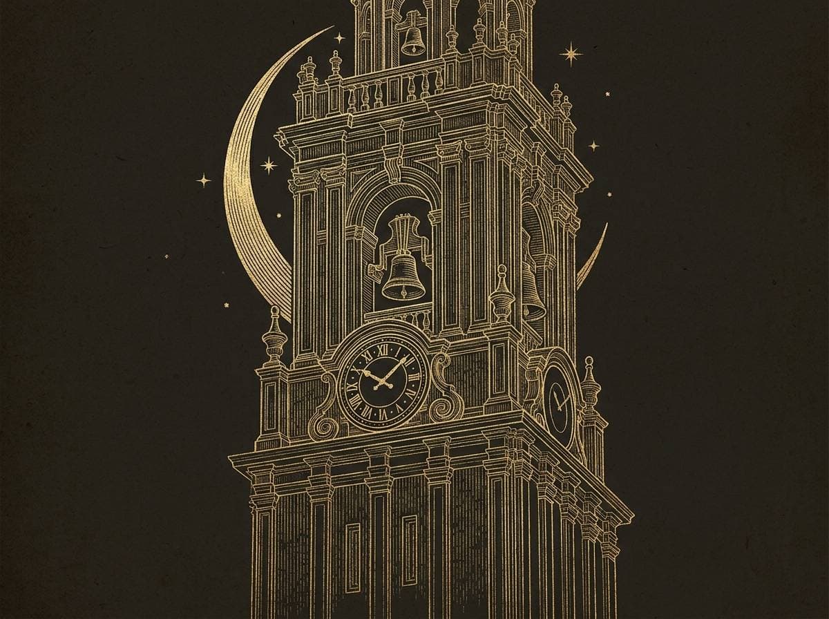 La torre del reloj Berenguela bajo la luna, grabado dorado